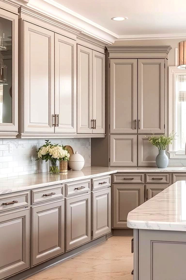 Taupe Cabinets with Marble Countertops - 24 Taupe Kitchen Cabinet Ideas