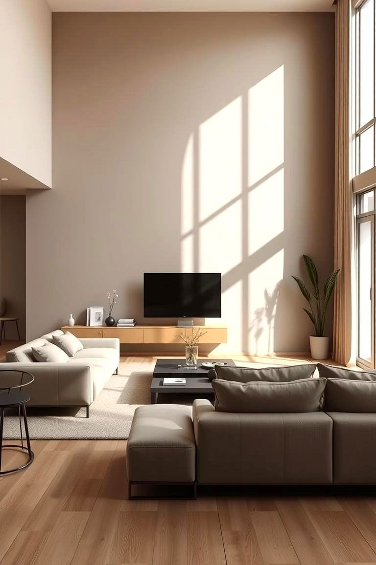 Taupe Living Room with Minimalist Lines - 24 Taupe Living Room Ideas