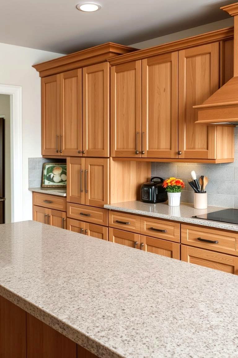 Taupe Quartz - 24 what color countertops go with oak cabinets