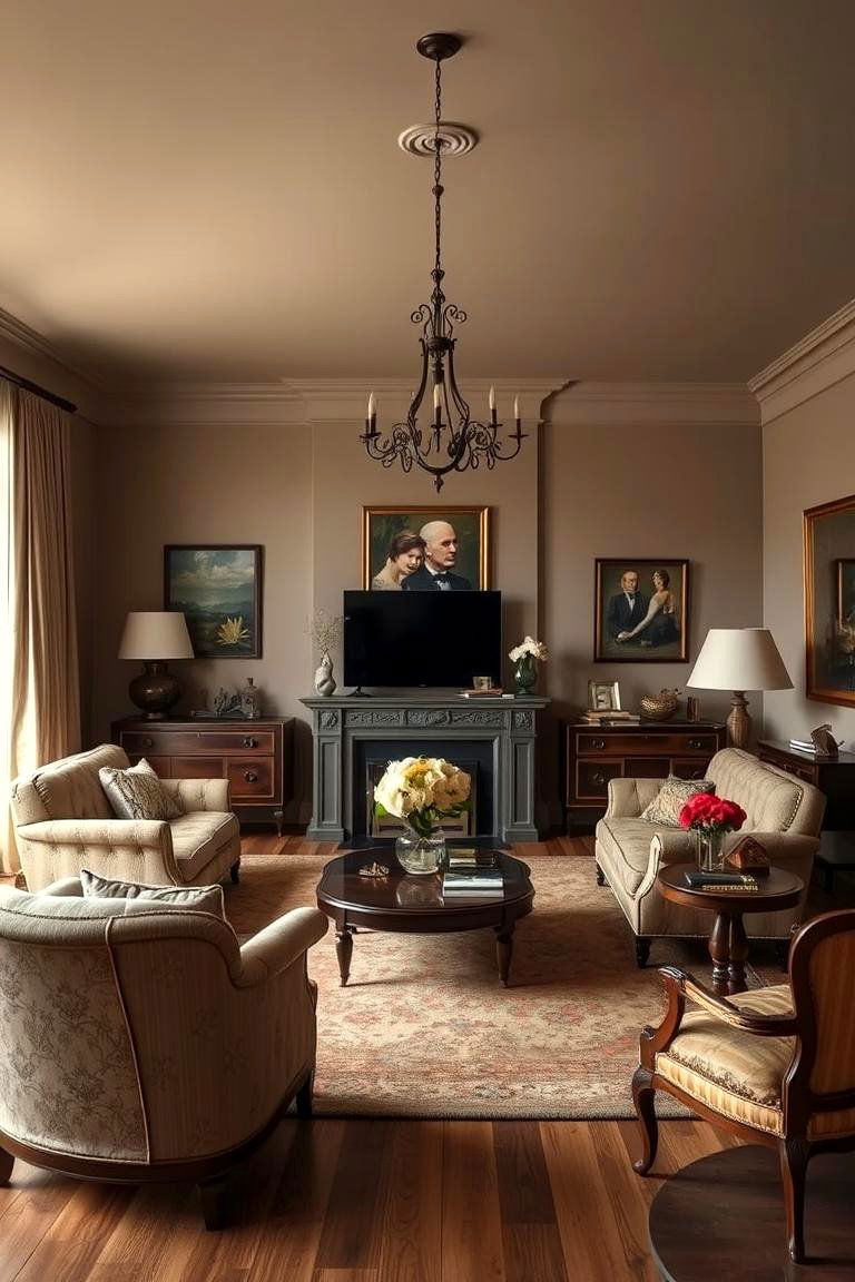 Taupe Sophistication with Vintage Decor - 24 Taupe Living Room Ideas