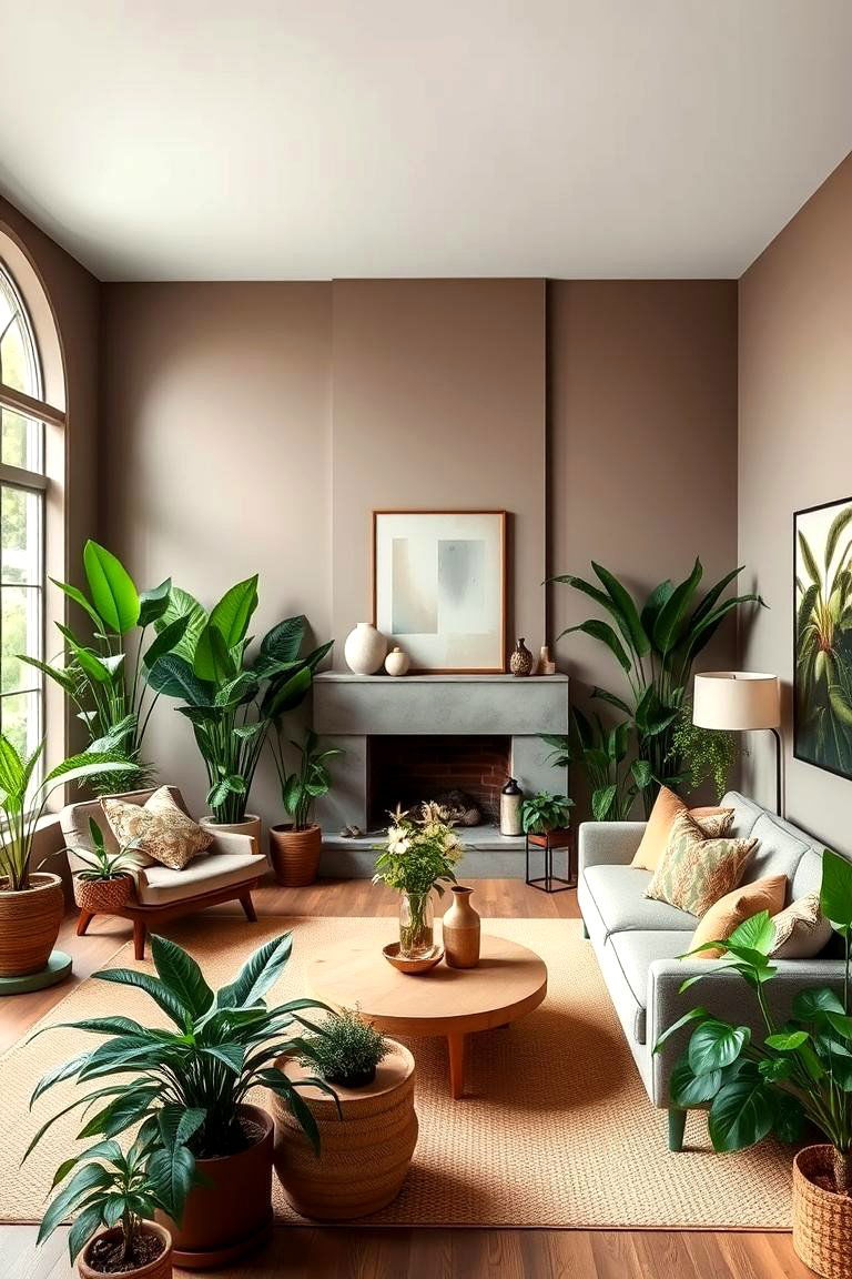 Taupe and Greenery Indoor Oasis - 24 Taupe Living Room Ideas