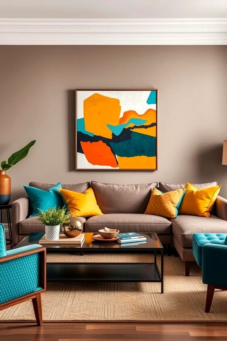 Taupe with Bold Color Accents - 24 Taupe Living Room Ideas