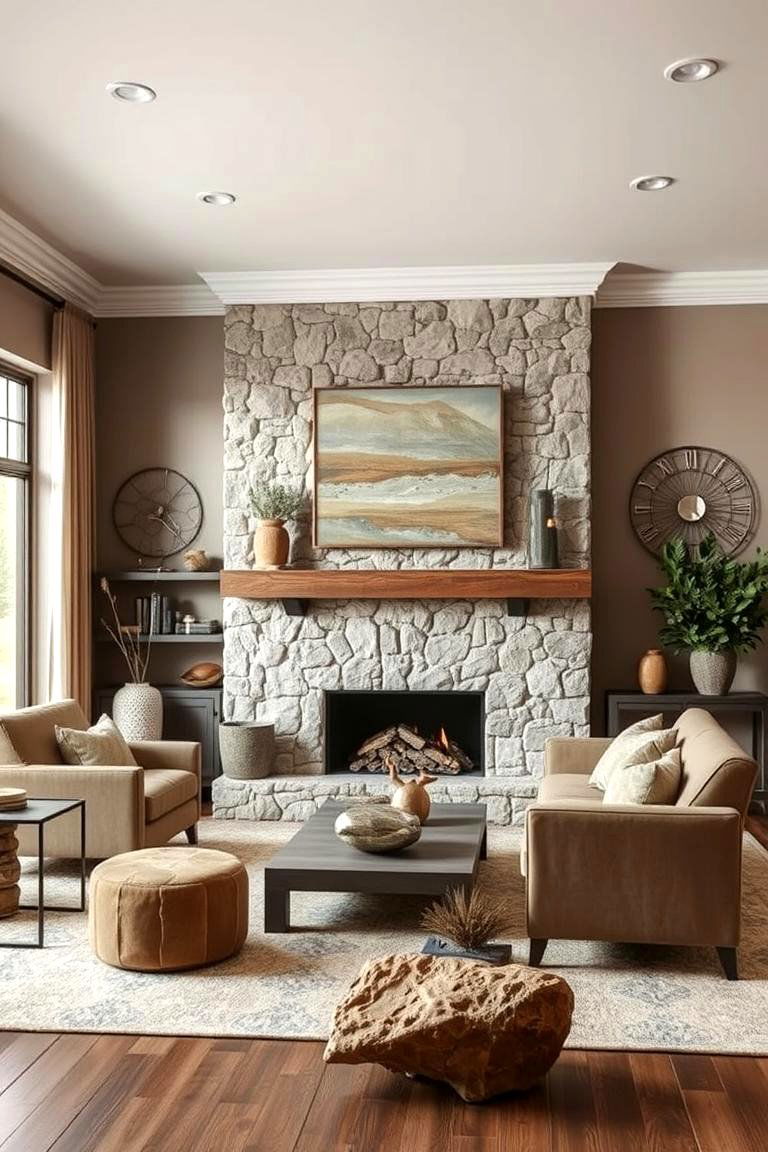 Taupe with Natural Stone Accents - 24 Taupe Living Room Ideas