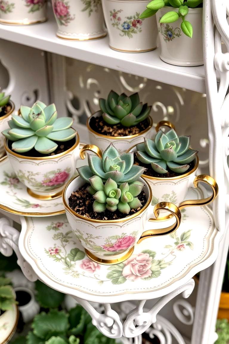 Teacup and Saucer Displays - 24 Outdoor Succulent Container Ideas