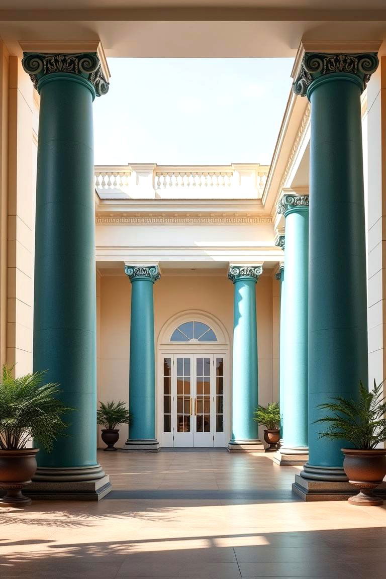 Teal Accent Columns - 24 Teal House Exterior Ideas