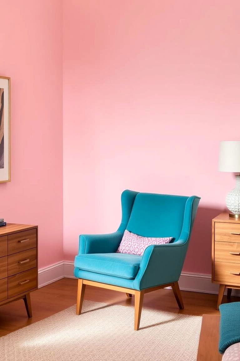 Teal Accent Furniture with Light Pink Walls - 24 Teal and Pink Bedroom Ideas