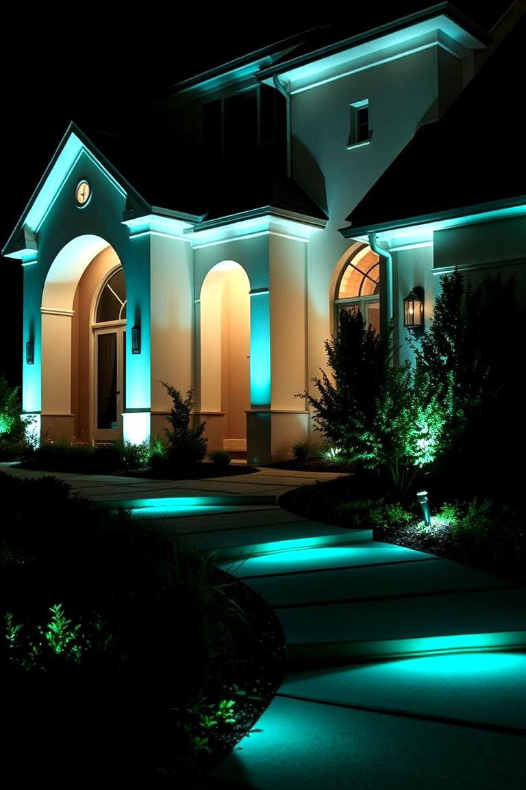 Teal Accent Lighting - 24 Teal House Exterior Ideas