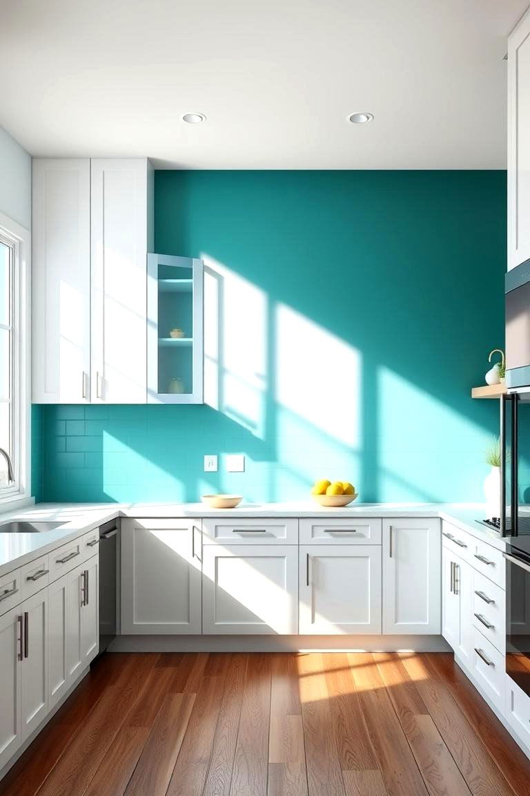 Teal Accent Walls - 24 Teal and White Kitchen Ideas
