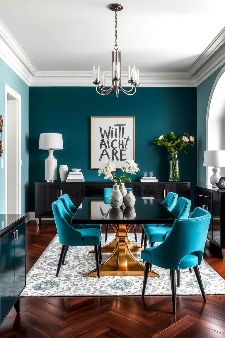 Teal Accented Furniture - 24 Teal Dining Room Ideas