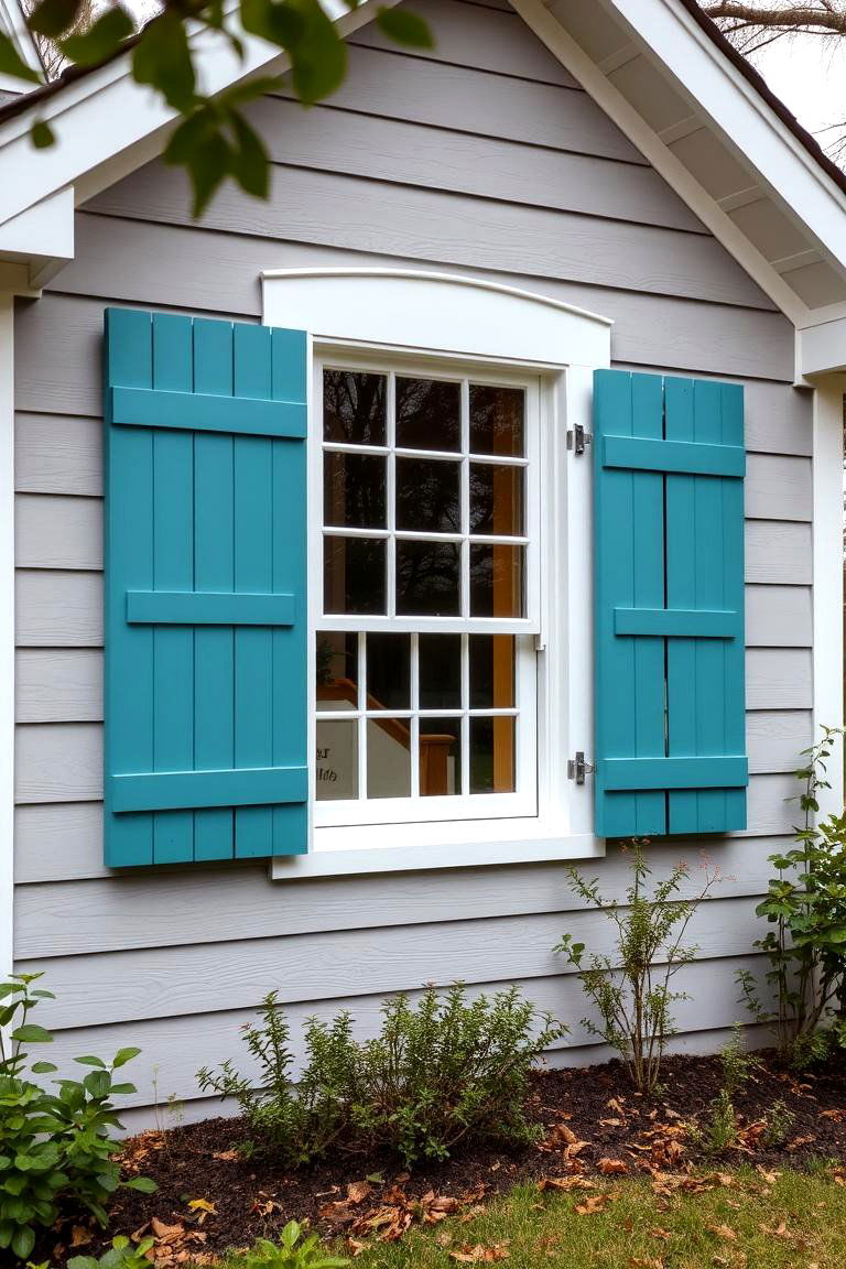 Teal Accented Shutters - 24 Teal House Exterior Ideas