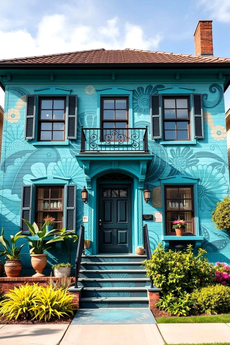 Teal Artistic Murals - 24 Teal House Exterior Ideas