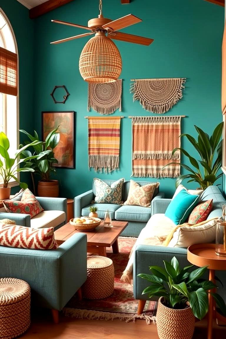 Teal Bohemian Living Room - 24 Teal Living Room Ideas