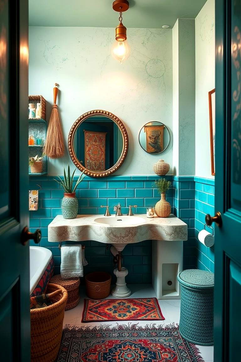 Teal Bohemian Touch - 24 Teal Bathroom Ideas