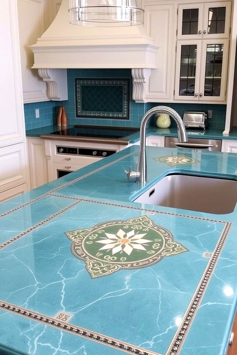 Teal Countertop Highlights - 24 Teal Kitchen Ideas