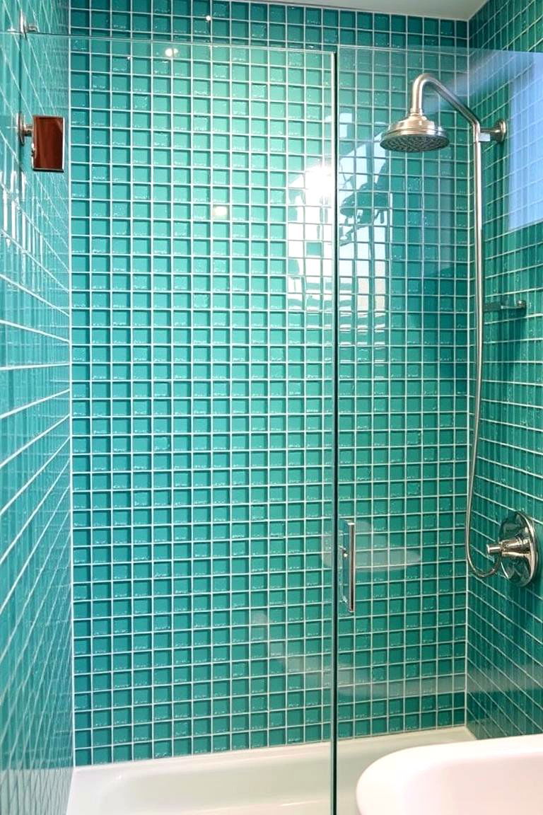 Teal Green Glass Tiles for a Spa Like Sparkle - 24 Green Tile Bathroom Ideas