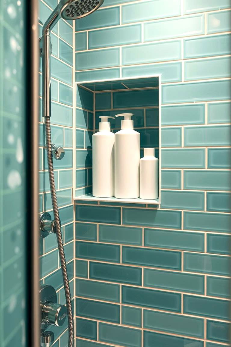 Teal Green Shower Niche - 24 Green Bathroom Ideas