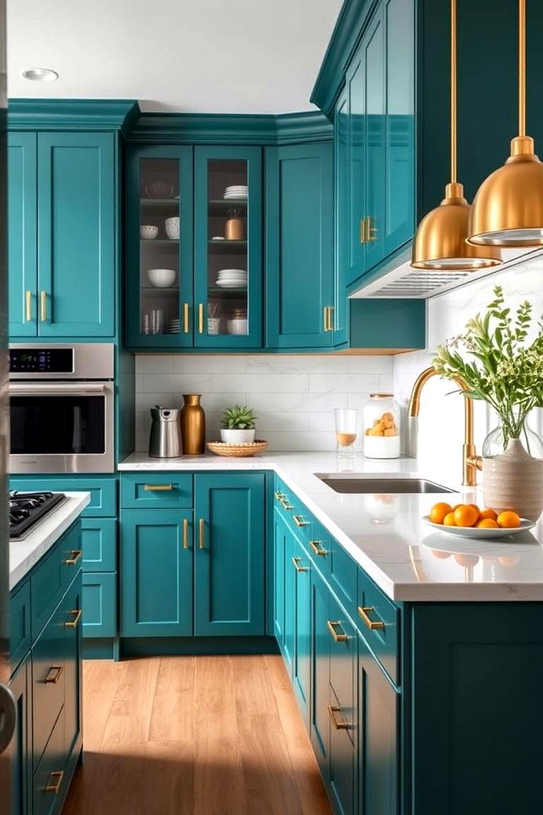 Teal Green for a Unique Bold Design - 24 Green Kitchen Cabinet Ideas