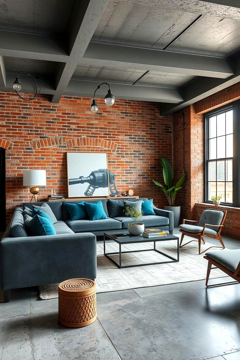 Teal Infused Grey Industrial Style - 24 Teal and Grey Living Room Ideas