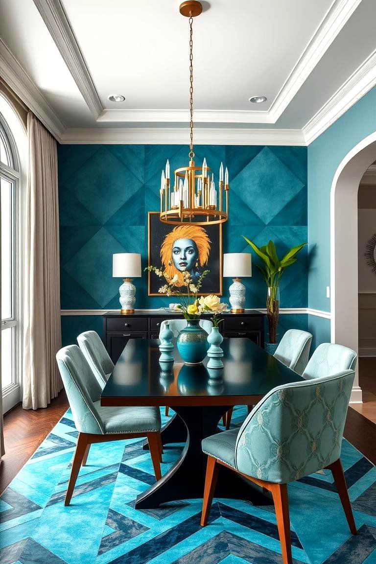 Teal Inspired Geometric Designs - 24 Teal Dining Room Ideas