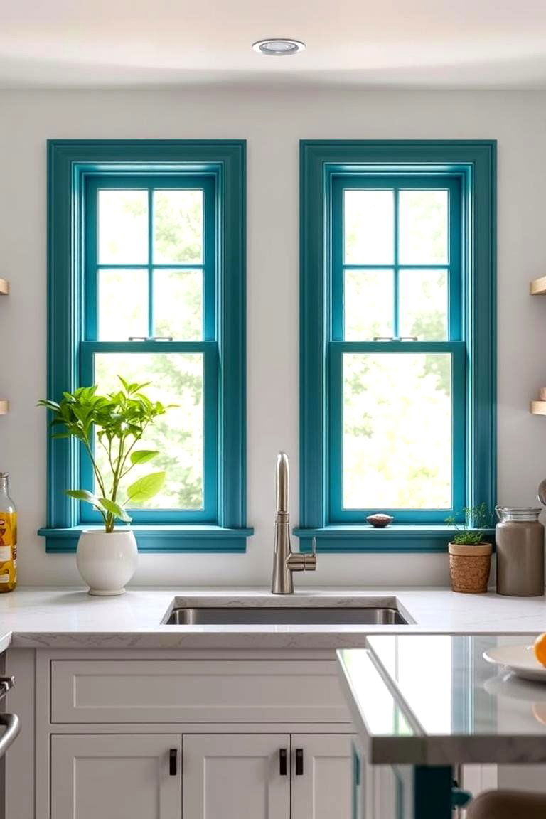 Teal Kitchen Windows Accents - 24 Teal and White Kitchen Ideas