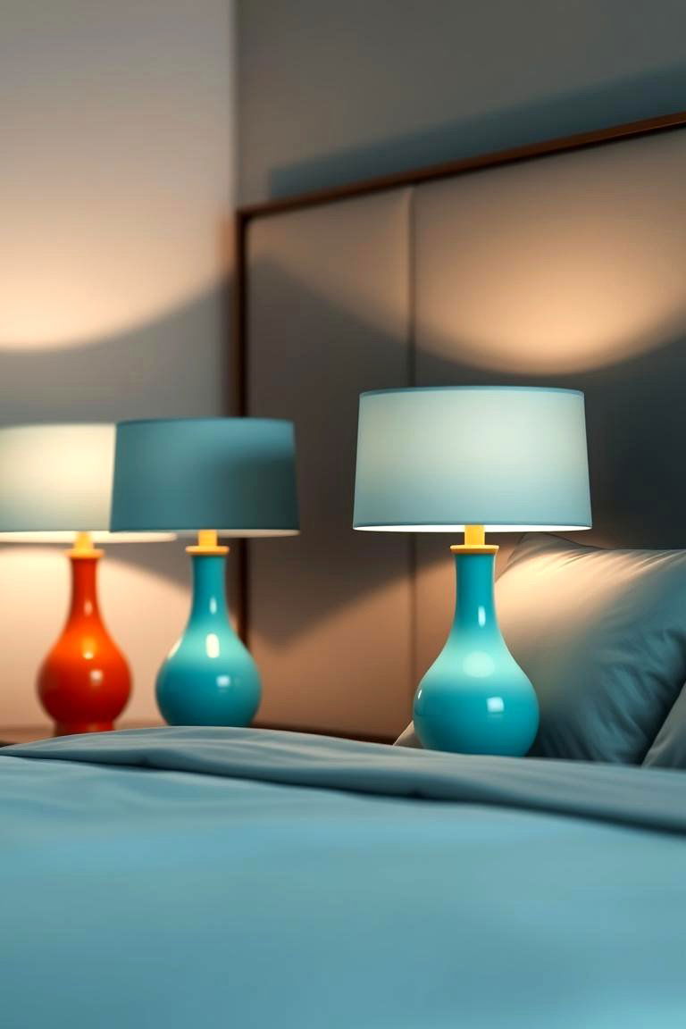 Teal Lamps with Orange Bases - 24 Teal and Orange Bedroom Ideas