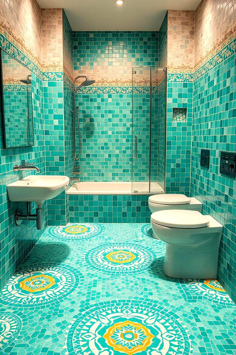 Teal Mosaic Flooring - 24 Teal Bathroom Ideas