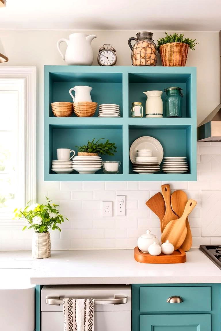 Teal Open Shelving - 24 Teal Kitchen Ideas