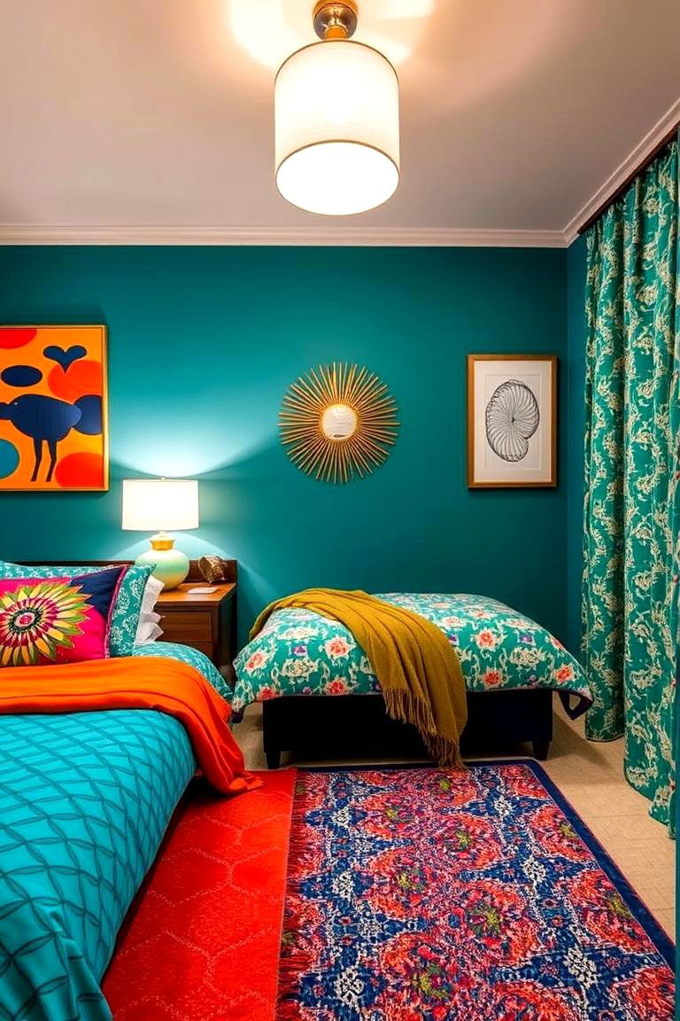 Teal Pattern Play - 24 Teal Bedroom Ideas