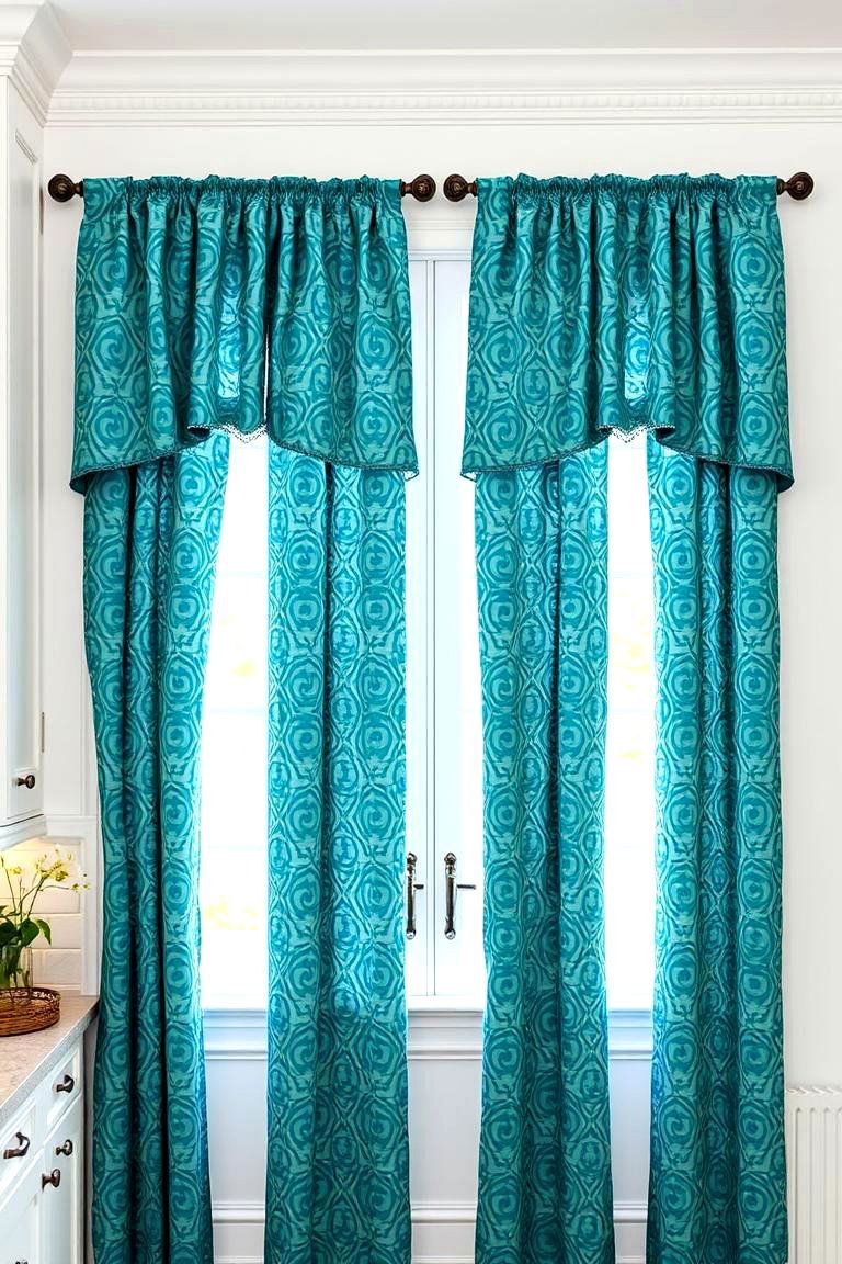 Teal Patterned Kitchen Curtains - 24 Teal and White Kitchen Ideas