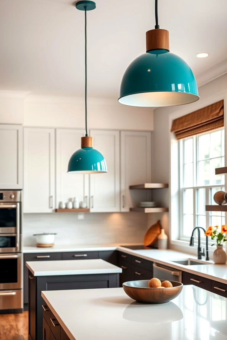 Teal Pendant Lighting - 24 Teal and White Kitchen Ideas