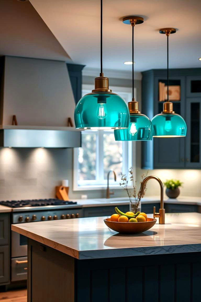 Teal Pendant Lights - 24 Teal Kitchen Ideas
