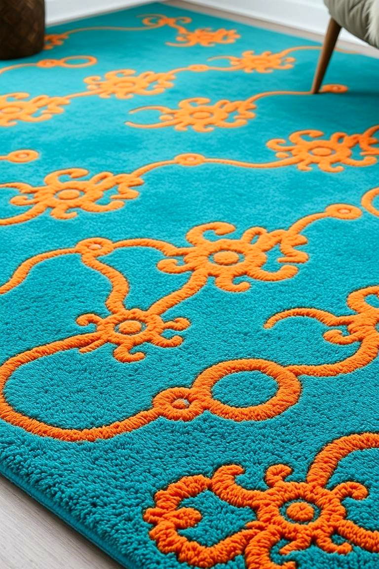 Teal Rug with Orange Pattern - 24 Teal and Orange Bedroom Ideas