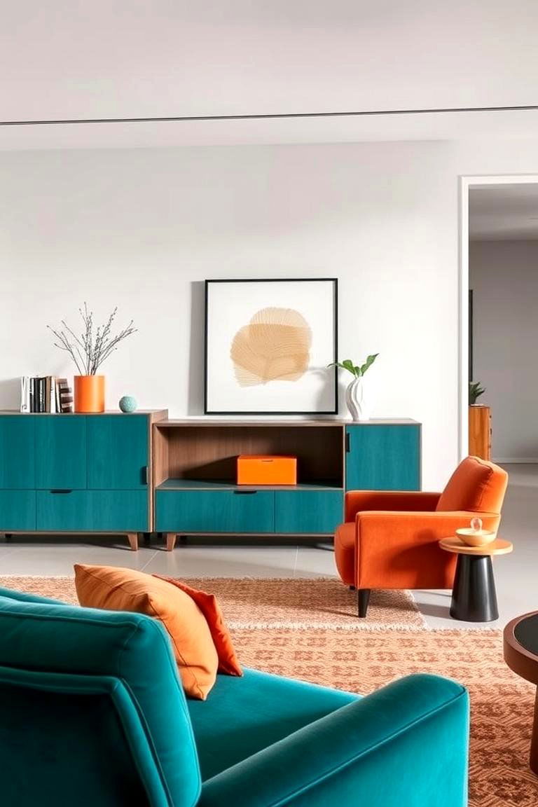 Teal Statement Furniture with Orange Details - 24 Teal and Orange Bedroom Ideas