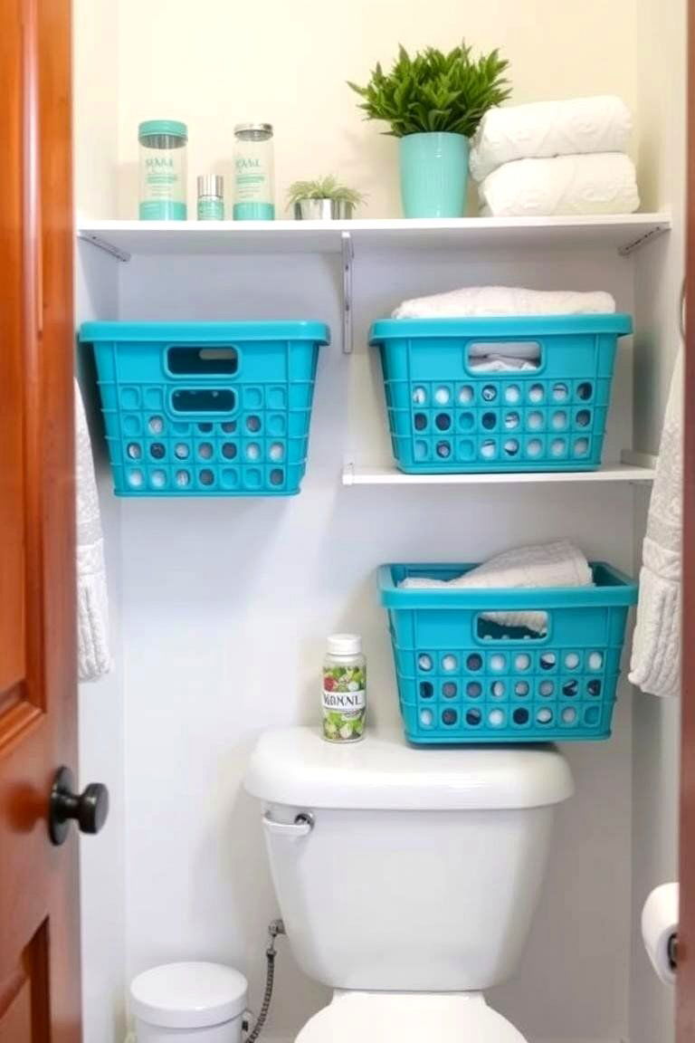 Teal Storage Baskets - 24 Teal Bathroom Ideas