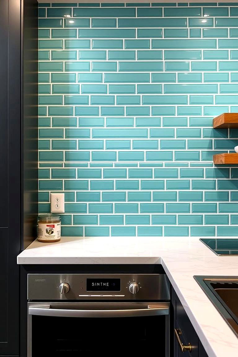 Teal Subway Tile Designs - 24 Teal and White Kitchen Ideas