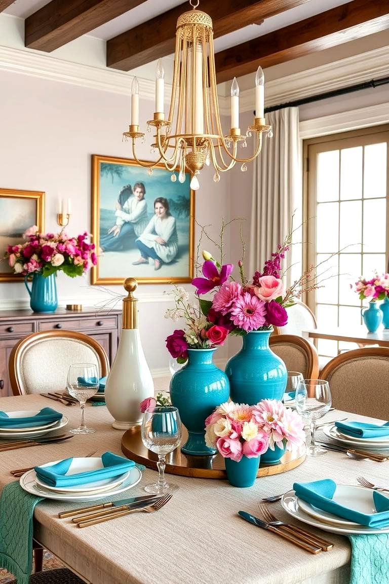Teal Table Centerpieces - 24 Teal Dining Room Ideas