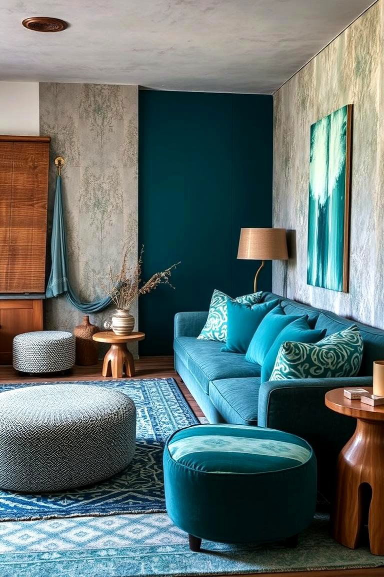 Teal Textured Layers - 24 Teal Bedroom Ideas