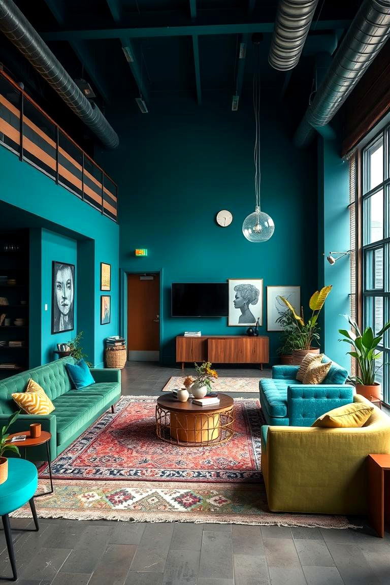 Teal Textures Loft - 24 blue and green bedroom ideas