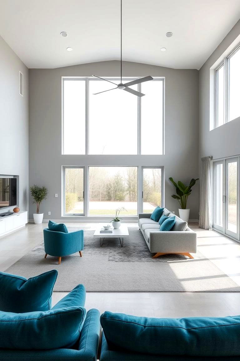 Teal Toned Open Space Living - 24 Teal and Grey Living Room Ideas