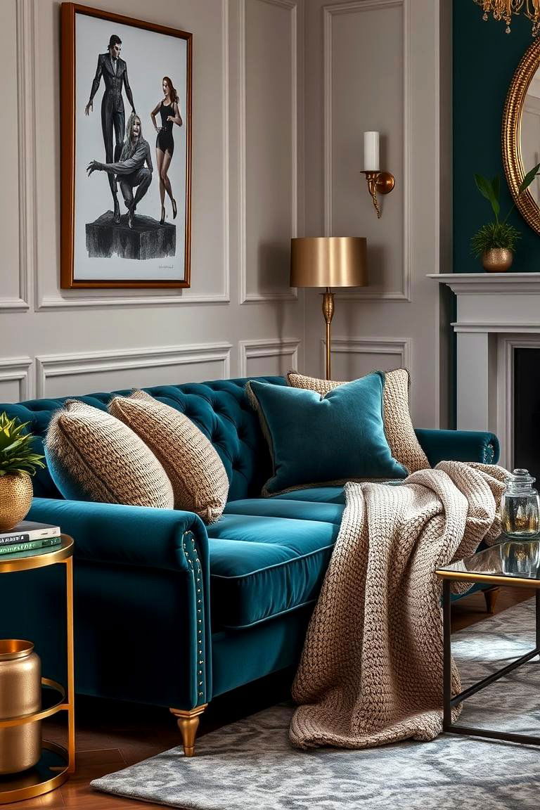 Teal Velvet Sofa - 24 Teal Living Room Ideas