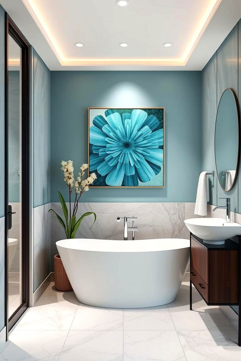 Teal Wall Art - 24 Teal Bathroom Ideas