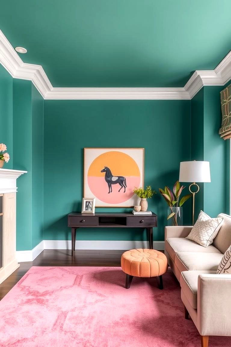 Teal Walls with Pink Accent Rugs - 24 Teal and Pink Bedroom Ideas