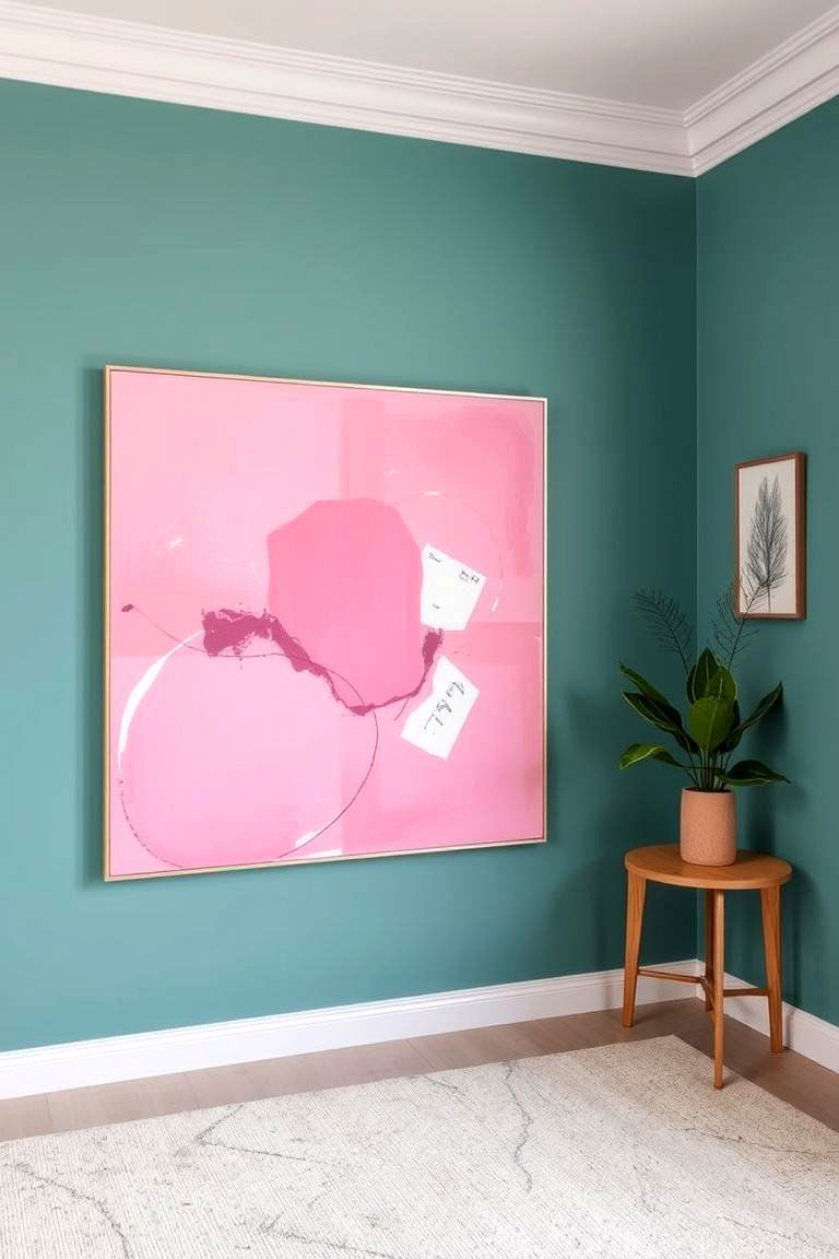 Teal Walls with Pink Artwork - 24 Teal and Pink Bedroom Ideas