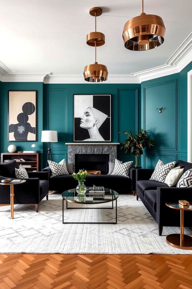 Teal and Black Living Room - 24 Teal Living Room Ideas
