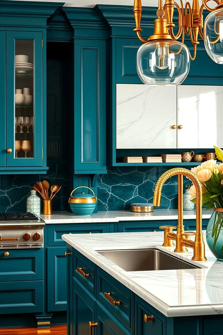 Teal and Gold Accents - 24 Teal Kitchen Ideas