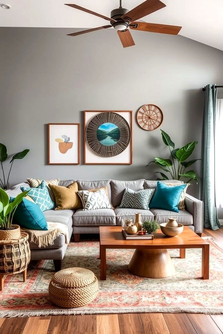 Teal and Grey Boho Retreat - 24 Teal and Grey Living Room Ideas