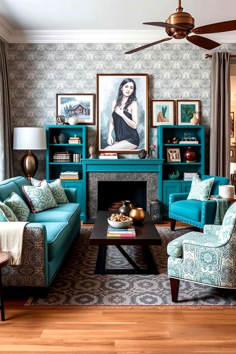 Teal and Grey Eclectic Mix - 24 Teal and Grey Living Room Ideas