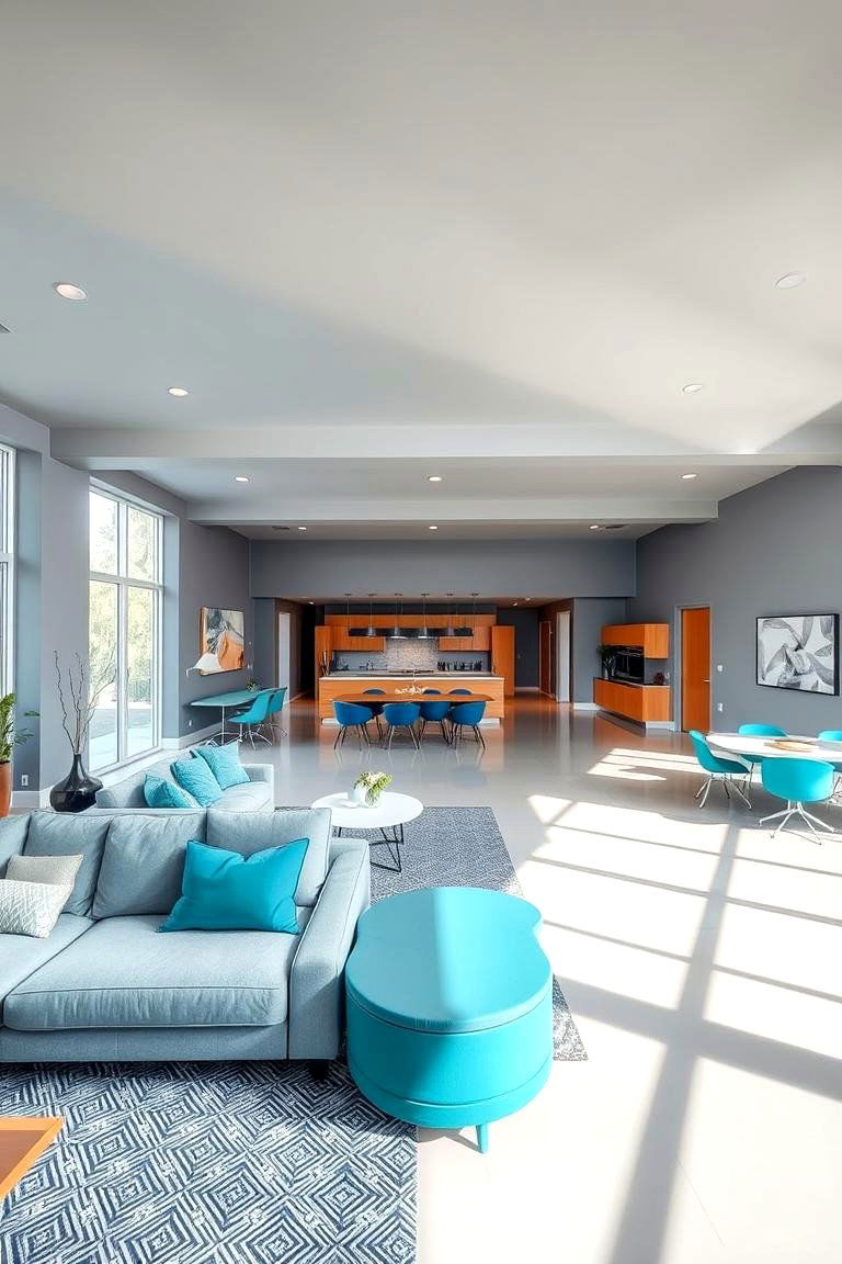 Teal and Grey Fusion for Open Living - 24 Teal and Grey Living Room Ideas