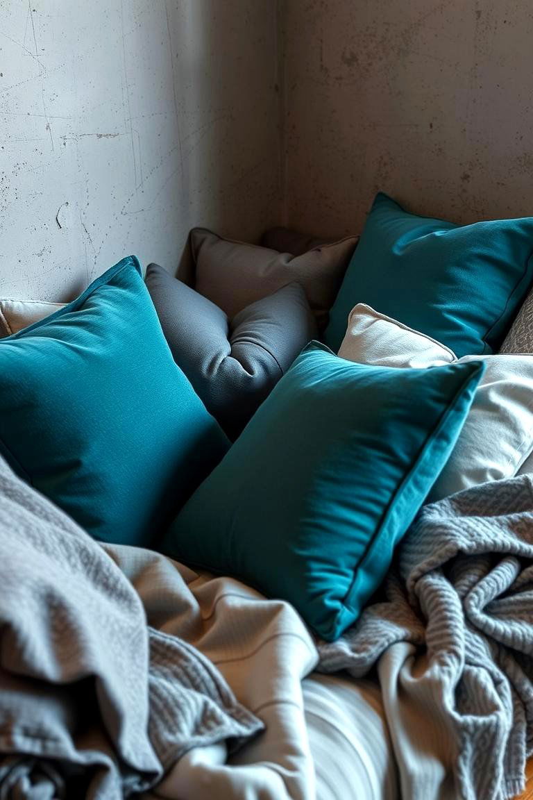 Teal and Grey Textured Accents - 24 Teal and Grey Living Room Ideas