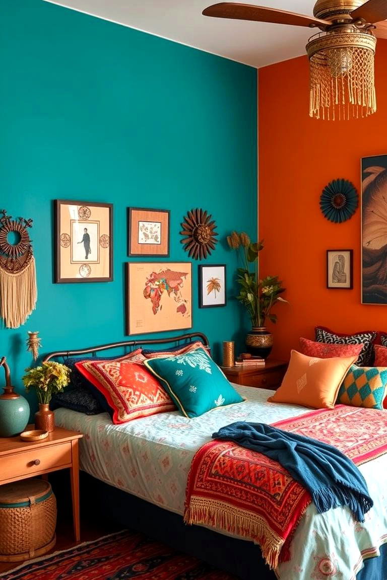 Teal and Orange Bohemian Vibes - 24 Teal and Orange Bedroom Ideas
